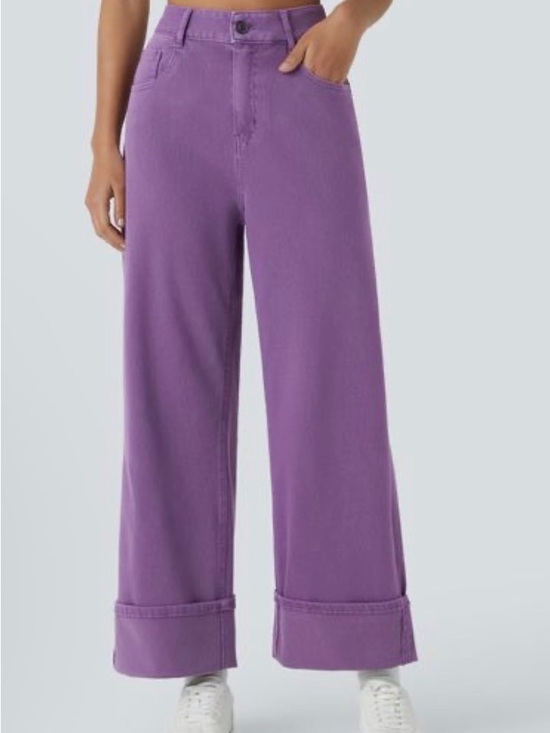 HALARA Denim - Halara Flex™ High Waisted Pockets Rolled Hem Wide Leg Jeans - Violet Denim Small